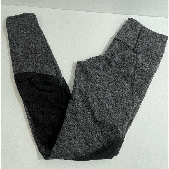 ATHLETA Plie Size SMALL Mesh Panel Leggings Heathered Gray and Black - Picture 8 of 8